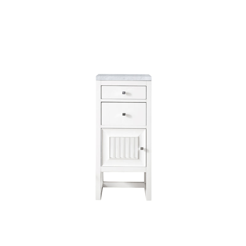 James Martin Athens 15" Cabinet with Drawers and Door Glossy White with 3 cm Carrara Marble Top E645-B15L-GW-3CAR