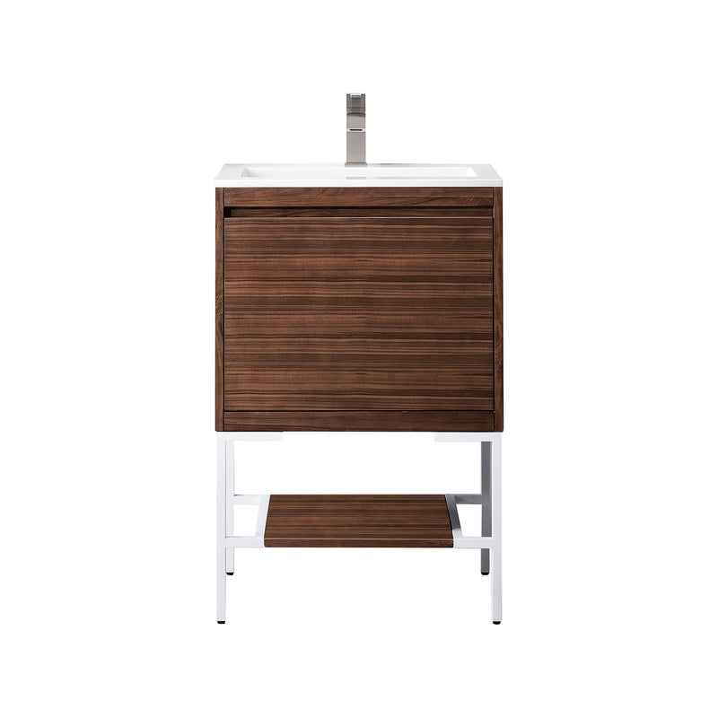 James Martin Milan 23.6" Single Vanity Cabinet Mid Century Walnut Glossy White with Glossy White Composite Top 801V23.6WLTGWGW