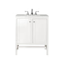 James Martin Addison 30" Single Vanity Cabinet with Doors Glossy White with 3 cm Arctic Fall Solid Surface Countertop E445-V30-GW-3AF