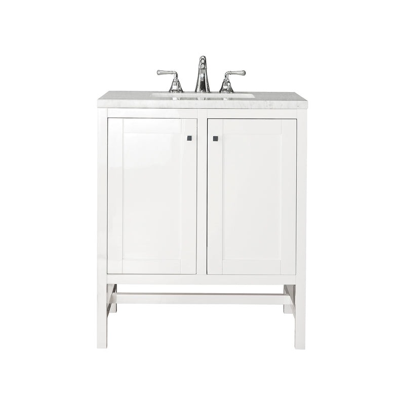 James Martin Addison 30" Single Vanity Cabinet with Doors Glossy White with 3 cm Arctic Fall Solid Surface Countertop E445-V30-GW-3AF