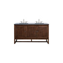 James Martin Athens 60" Double Vanity Cabinet Mid Century Acacia with 3 cm Charcoal Soapstone Quartz Top E645-V60D-MCA-3CSP