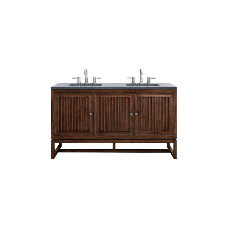 James Martin Athens 60" Double Vanity Cabinet Mid Century Acacia with 3 cm Charcoal Soapstone Quartz Top E645-V60D-MCA-3CSP