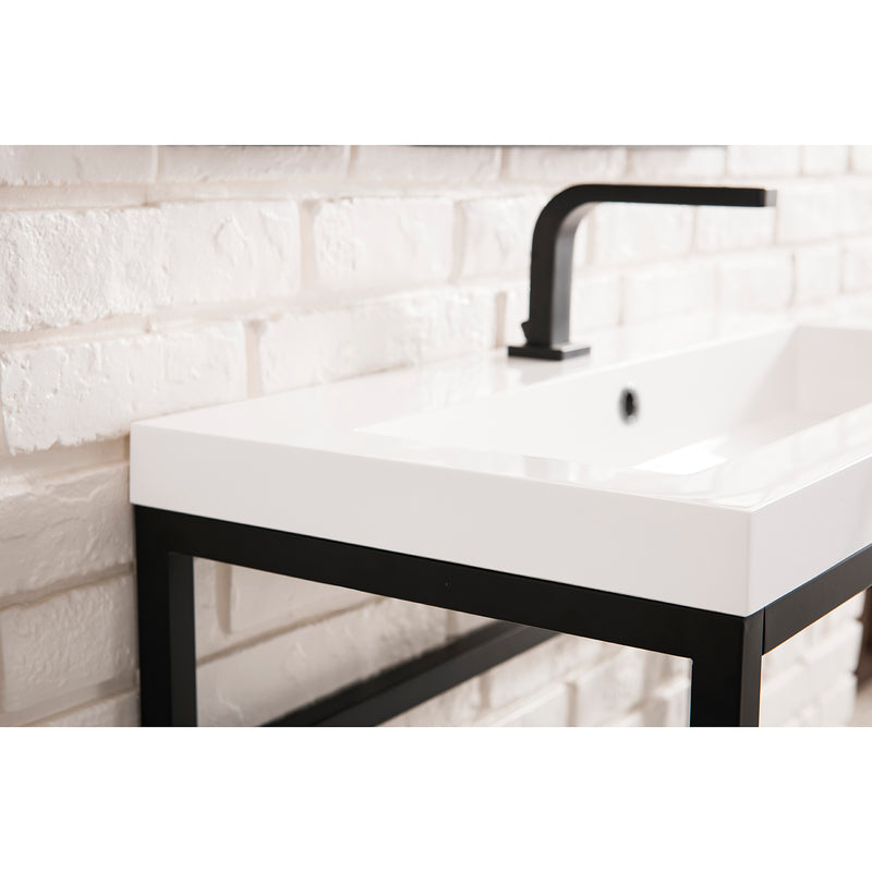 James Martin Boston 31.5" Stainless Steel Sink Console Matte Black with White Glossy Composite Countertop C105V31.5MBKWG
