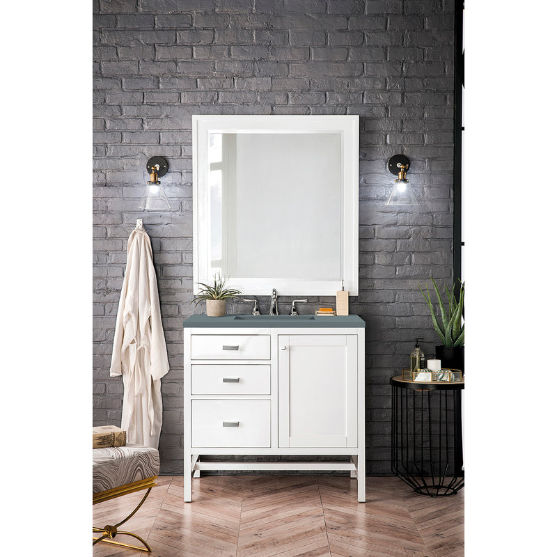 James Martin Addison 36" Single Vanity Cabinet Glossy White with 3 cm Cala Blue Top E444-V36-GW-3CBL