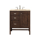 James Martin Addison 30" Single Vanity Cabinet Mid Century Acacia with 3 cm Eternal Marfil Quartz Top E444-V30-MCA-3EMR