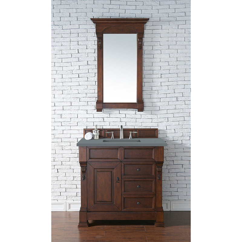 James Martin Brookfield 36" Warm Cherry Single Vanity with 3 cm Cala Blue Quartz Top 147-114-5586-3CBL