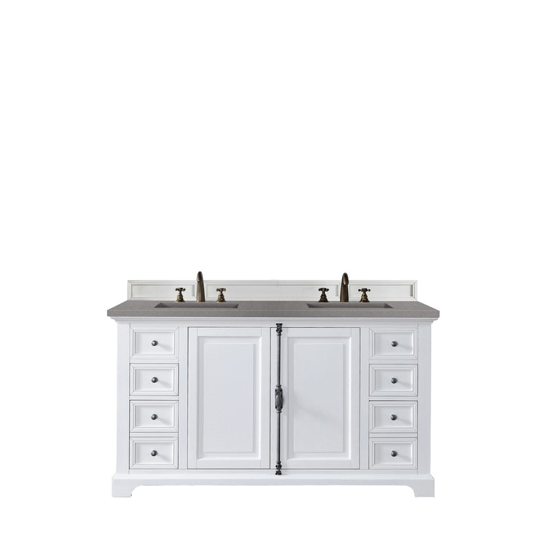 James Martin Providence 60" Double Vanity Cabinet Bright White with 3 cm Grey Expo Quartz Top 238-105-V60D-BW-3GEX