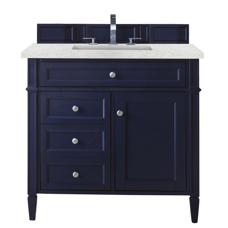 James Martin Brittany 36" Victory Blue Single Vanity with 3 cm Eternal Jasmine Pearl Quartz Top 650-V36-VBL-3EJP