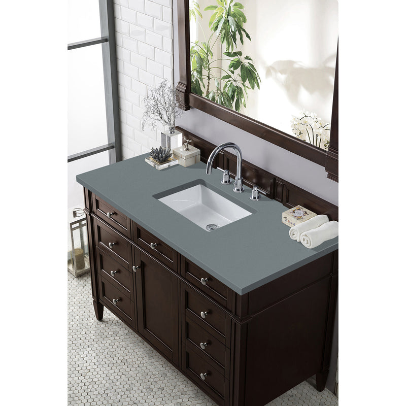 James Martin Brittany 48" Burnished Mahogany Single Vanity with 3 cm Cala Blue Quartz Top 650-V48-BNM-3CBL