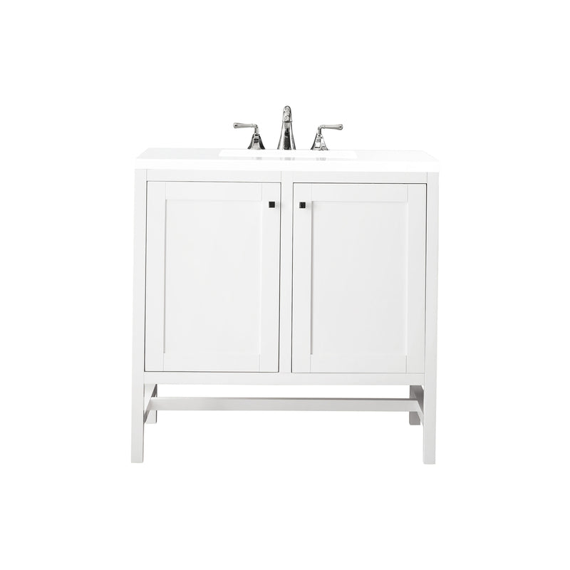 James Martin Addison 36" Single Vanity Cabinet with Doors Glossy White with 3 cm Classic White Quartz Top E445-V36-GW-3CLW