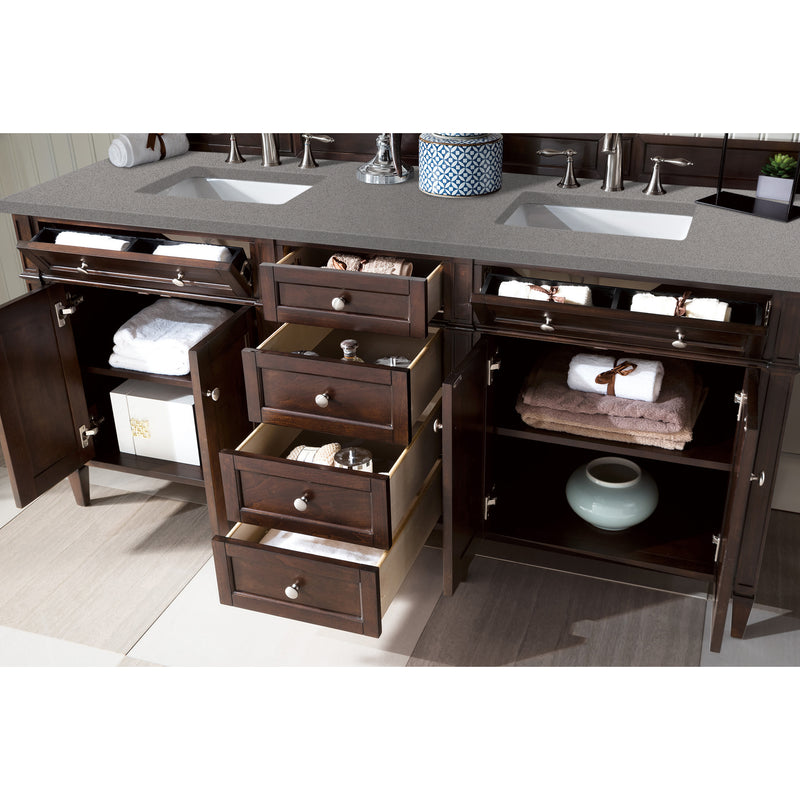 James Martin Brittany 72" Burnished Mahogany Double Vanity with 3 cm Gray Expo Quartz Top 650-V72-BNM-3GEX