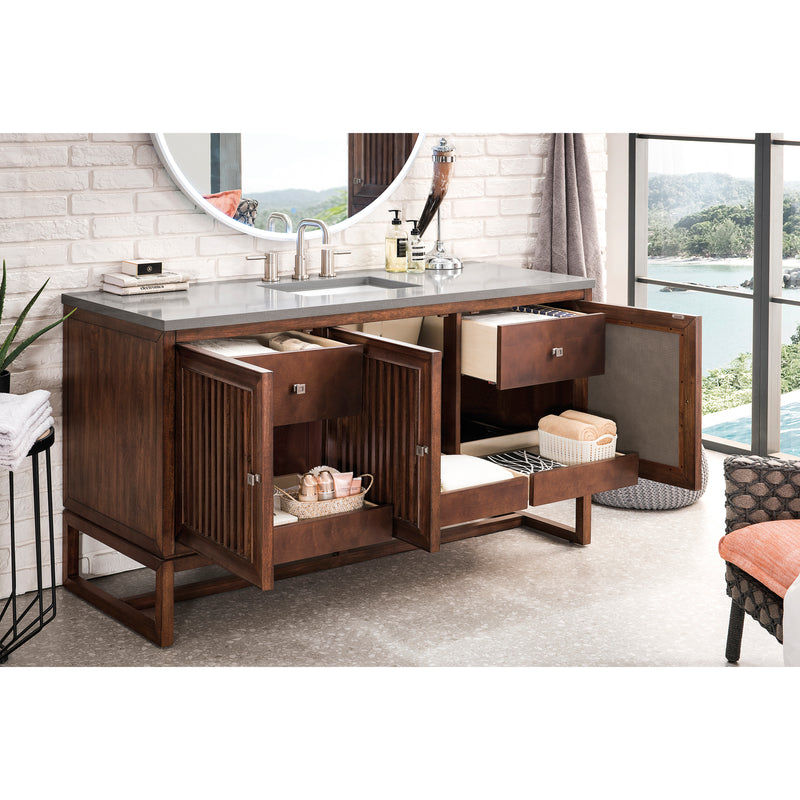 James Martin Athens 60" Single Vanity Cabinet Mid Century Acacia with 3 cm Gray Expo Quartz Top E645-V60S-MCA-3GEX