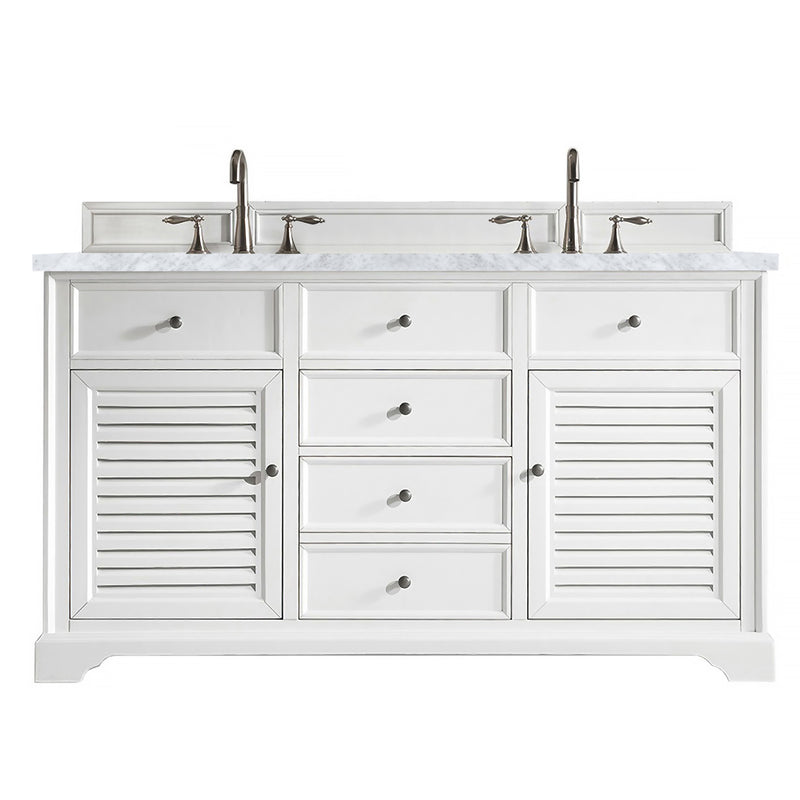 James Martin Savannah 60" Bright White Double Vanity with 3 cm Carrara White Top 238-104-V60D-BW-3CAR