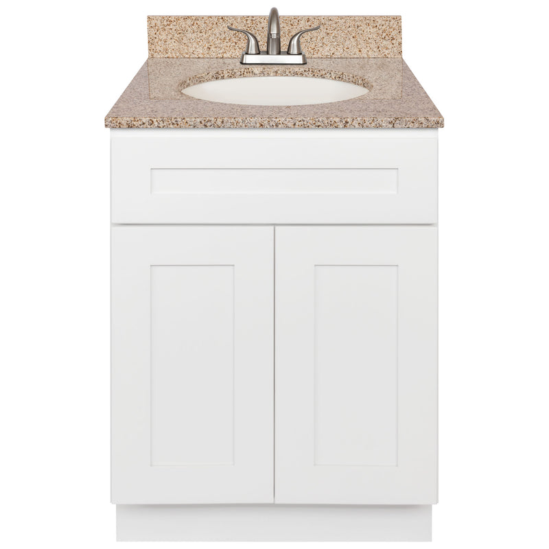 White Bathroom Vanity 24", Wheat Granite Top, Faucet LB5B WH254-24AW-5B