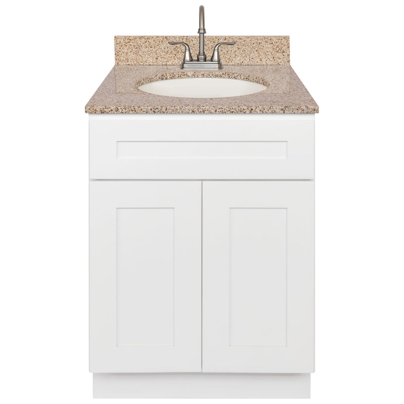 White Bathroom Vanity 24", Wheat Granite Top, Faucet LB6B WH254-24AW-6B
