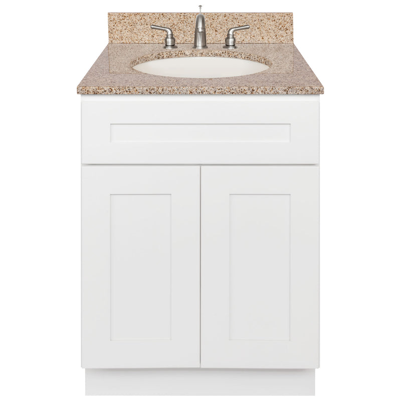 White Bathroom Vanity 24", Wheat Granite Top, Faucet LB4B WH258-24AW-4B