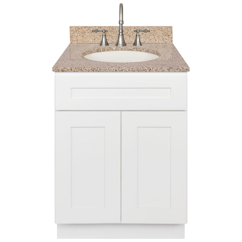 White Bathroom Vanity 24", Wheat Granite Top, Faucet LB7B WH258-24AW-7B