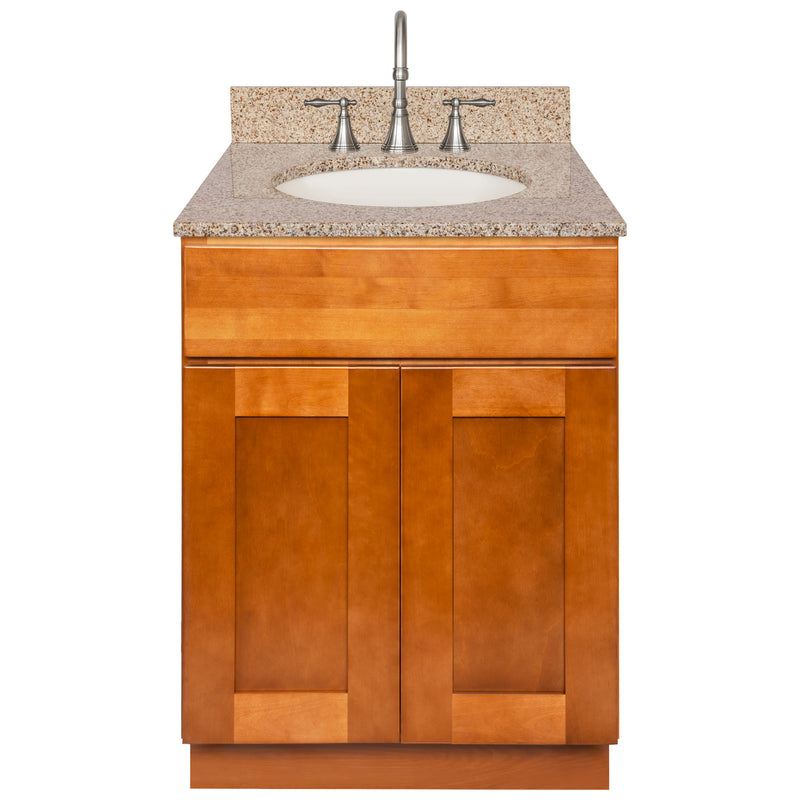 Brown Bathroom Vanity 24", Wheat Granite Top, Faucet LB7B WH258-24NP-7B