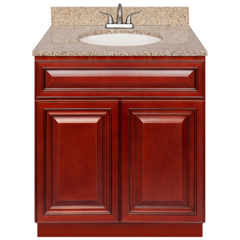 Cherry Bathroom Vanity 30", Wheat Granite Top, Faucet LB5B WH314-30CH-5B