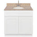 White Bathroom Vanity 36", Wheat Granite Top, Faucet LB6B WH374-36AW-6B