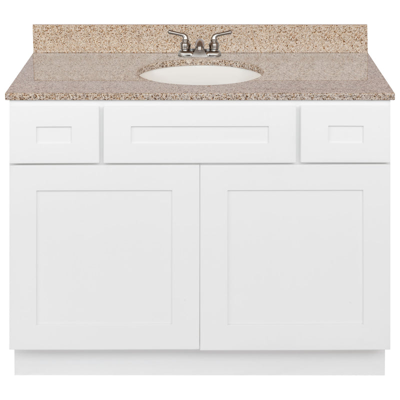 White Bathroom Vanity 42", Wheat Granite Top, Faucet LB3B WH434-42AW-3B