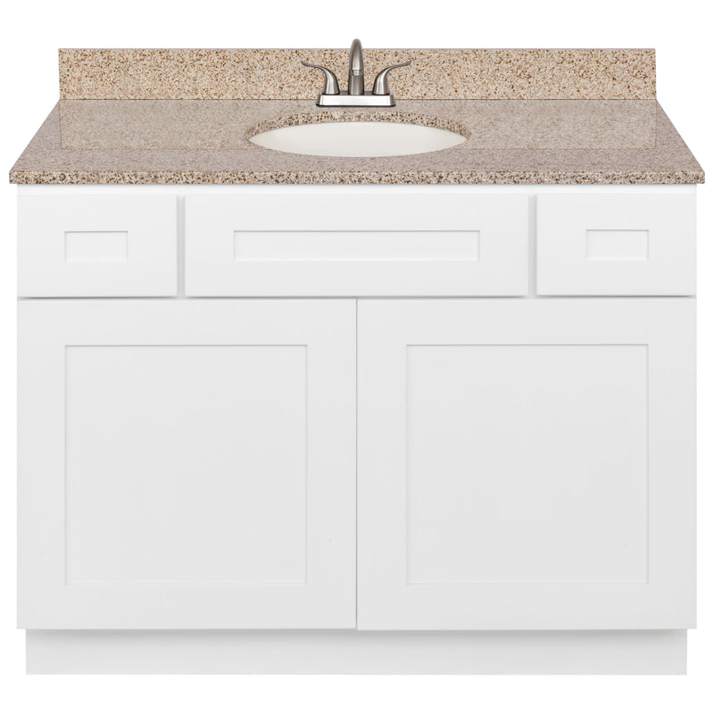 White Bathroom Vanity 42", Wheat Granite Top, Faucet LB5B WH434-42AW-5B