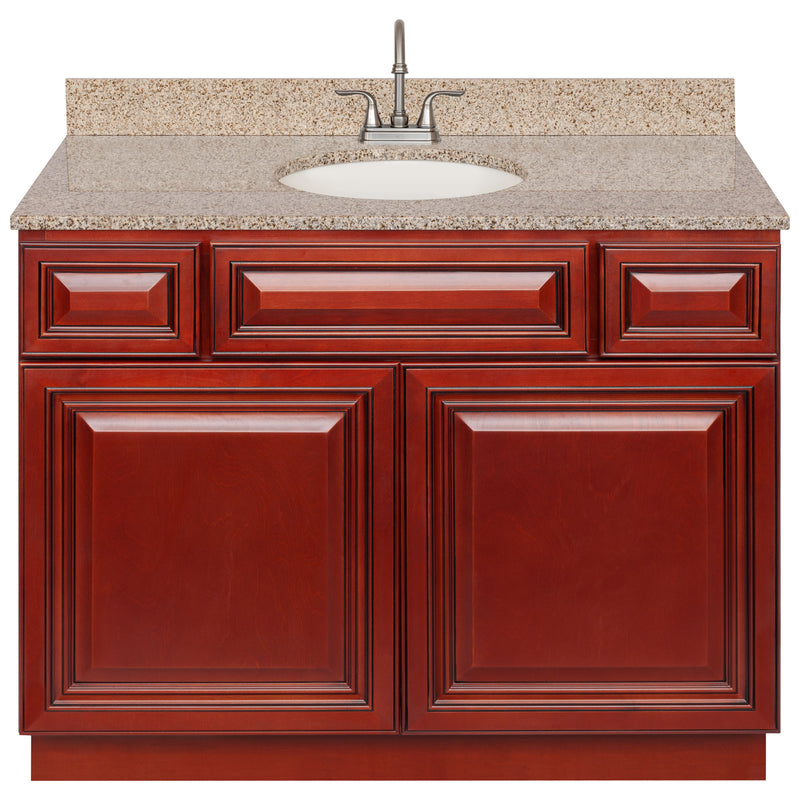 Cherry Bathroom Vanity 42", Wheat Granite Top, Faucet LB6B WH434-42CH-6B