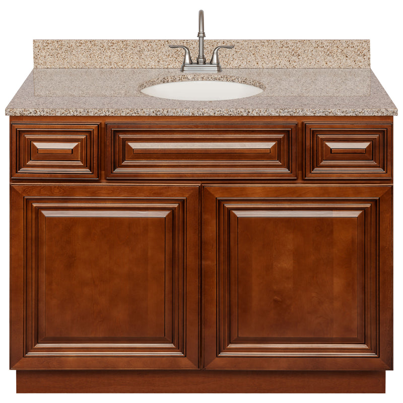 Brown Bathroom Vanity 42", Wheat Granite Top, Faucet LB6B WH434-42GN-6B