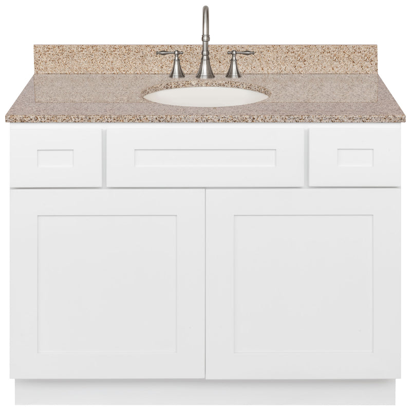 White Bathroom Vanity 42", Wheat Granite Top, Faucet LB7B WH438-42AW-7B