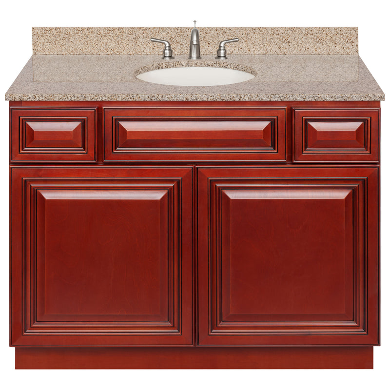 Cherry Bathroom Vanity 42", Wheat Granite Top, Faucet LB4B WH438-42CH-4B