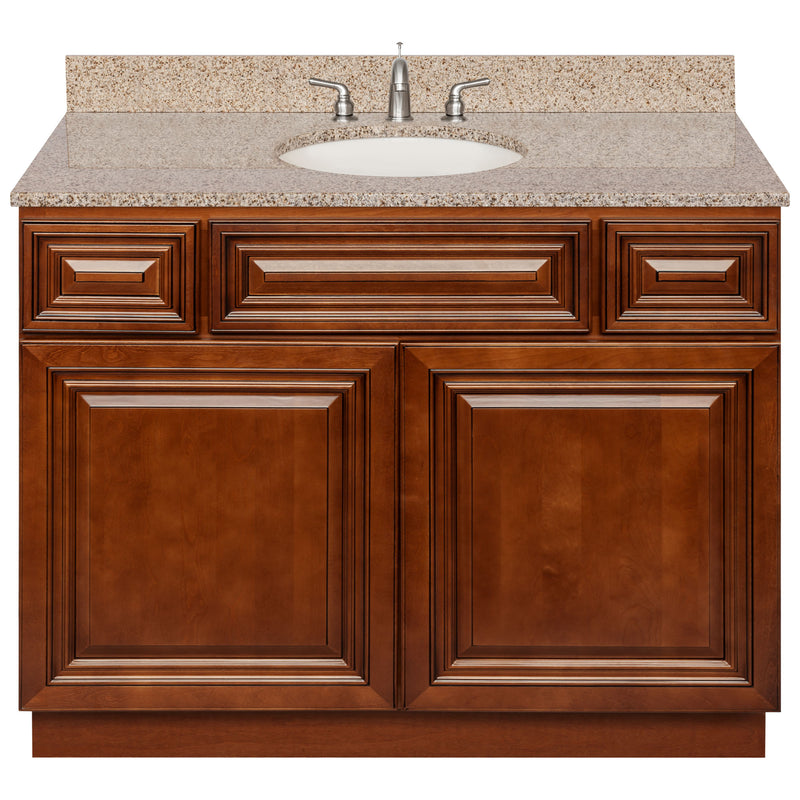 Brown Bathroom Vanity 42", Wheat Granite Top, Faucet LB4B WH438-42GN-4B