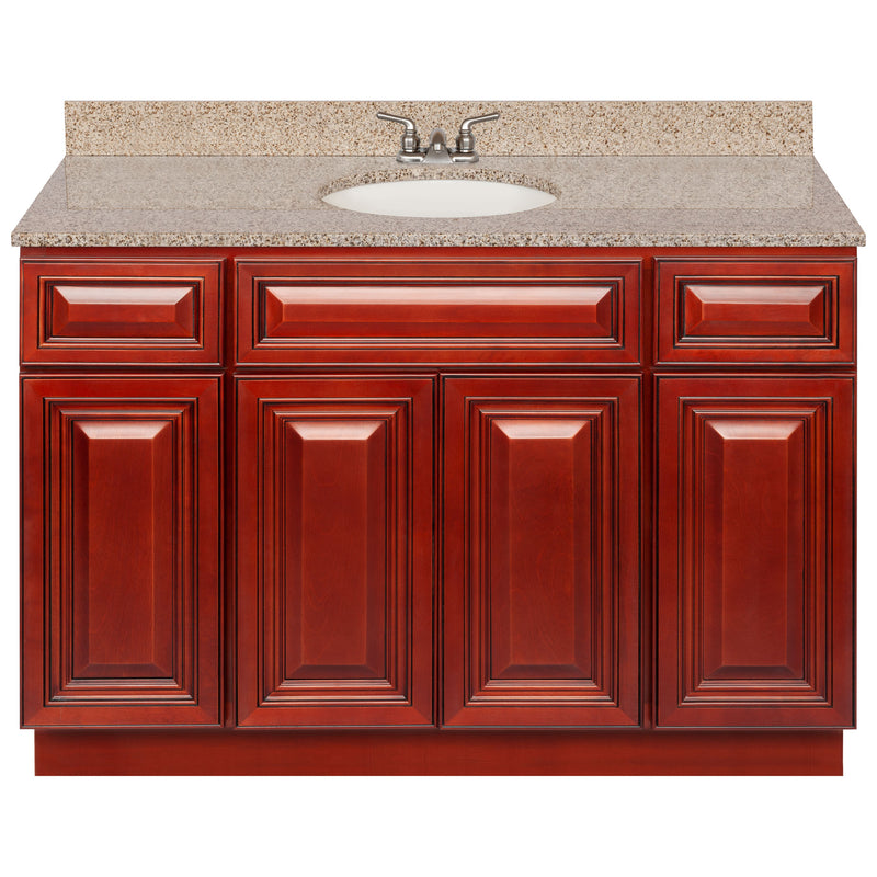 Cherry Bathroom Vanity 48", Wheat Granite Top, Faucet LB3B WH494-48CH-3B