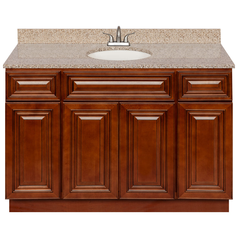 Brown Bathroom Vanity 48", Wheat Granite Top, Faucet LB5B WH494-48GN-5B