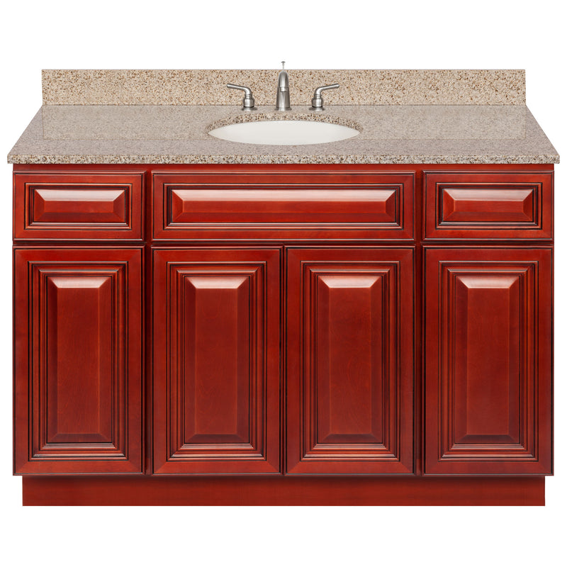 Cherry Bathroom Vanity 48", Wheat Granite Top, Faucet LB7B WH498-48CH-7B