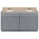 Cherry Double Bathroom Vanity 60", Wheat Granite Top, Faucet LB3B WH614-60CG-3B