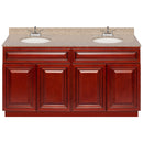 Cherry Double Bathroom Vanity 60", Wheat Granite Top, Faucet LB5B WH614-60CH-5B