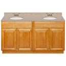 Brown Double Bathroom Vanity 60", Wheat Granite Top, Faucet LB3B WH614-60RC-3B
