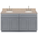 Cherry Double Bathroom Vanity 60", Wheat Granite Top, Faucet LB7B WH618-60CG-7B