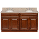 Brown Double Bathroom Vanity 60", Wheat Granite Top, Faucet LB4B WH618-60GN-4B