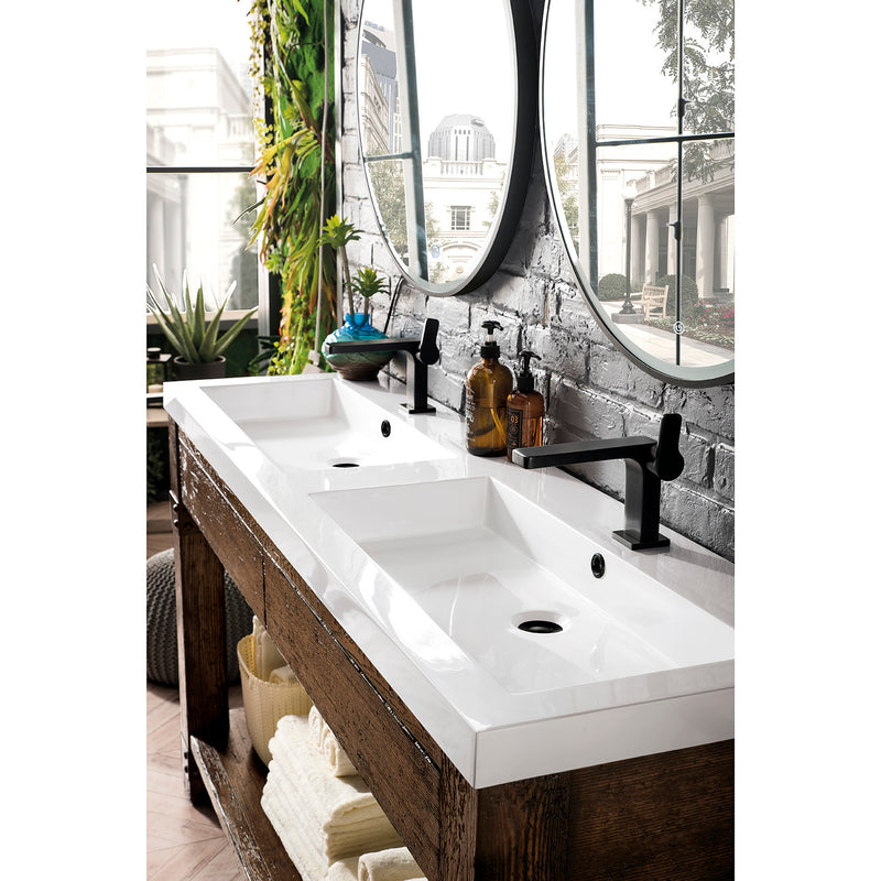 James Martin Brooklyn 63" Wooden Sink Console Rustic Ash with White Glossy Composite Countertop C205V63RSAWG