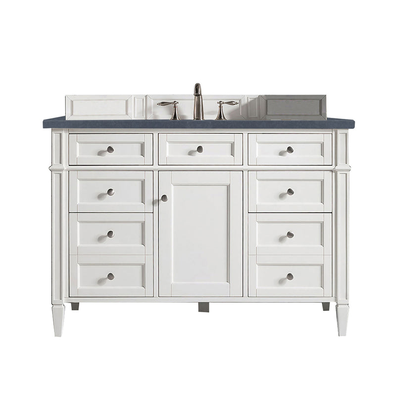 James Martin Brittany 48" Bright White Single Vanity with 3 cm Charcoal Soapstone Quartz Top 650-V48-BW-3CSP