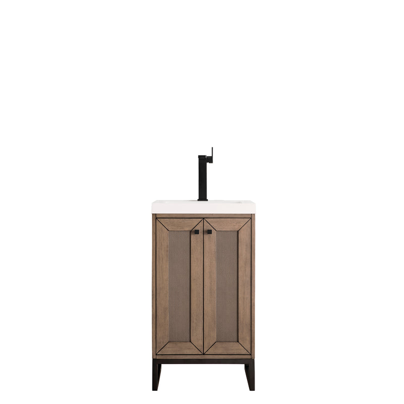 James Martin Chianti 20" Single Vanity Cabinet Whitewashed Walnut Matte Black with White Glossy Resin Countertop E303-V20-WW-MBK-WG