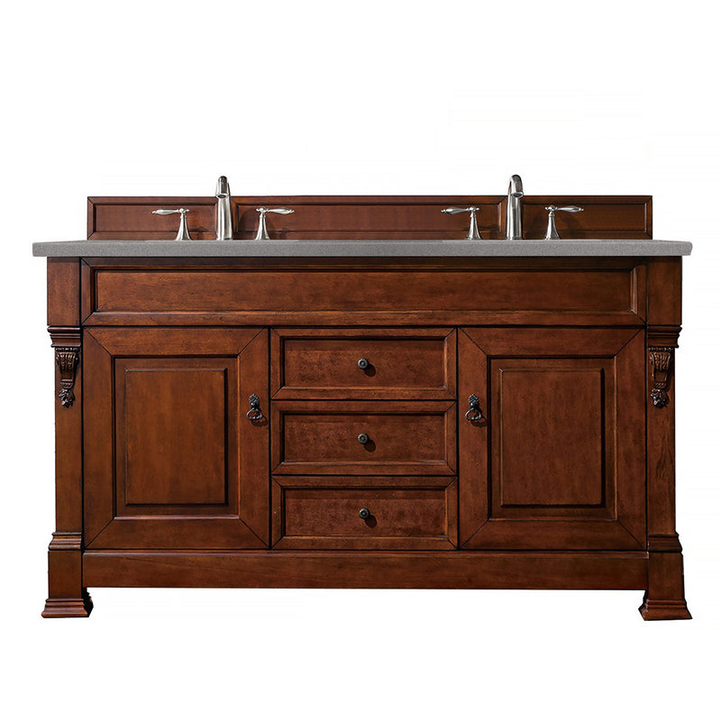 James Martin Brookfield 60" Warm Cherry Double Vanity with 3 cm Grey Expo Quartz Top 147-114-5681-3GEX