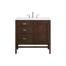 James Martin Addison 36" Single Vanity Cabinet Mid Century Acacia with 3 cm Carrara White Top E444-V36-MCA-3CAR