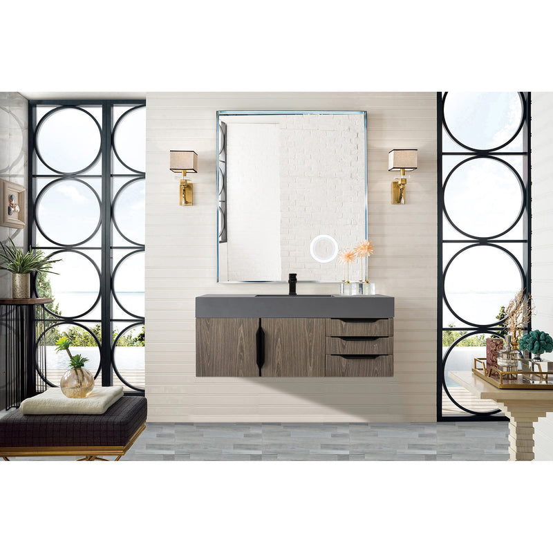 James Martin Mercer Island 48" Single Vanity Ash Gray Matte Black with Dusk Gray Glossy Composite Top 389-V48-AGR-MB-DGG