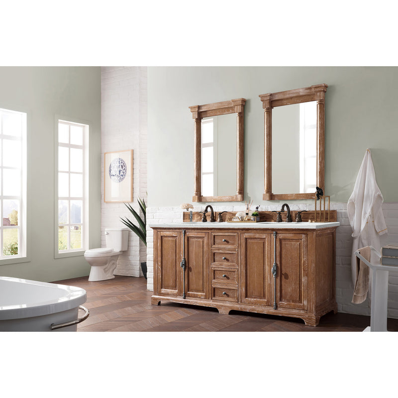 James Martin Providence 72" Double Vanity Cabinet Driftwood with 3 cm Ethereal Noctis Quartz Top 238-105-5711-3ENC