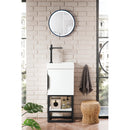 James Martin Columbia 16" Single Vanity Cabinet Glossy White Matte Black with White Glossy Resin Countertop 388-V16-GW-MBK-WG