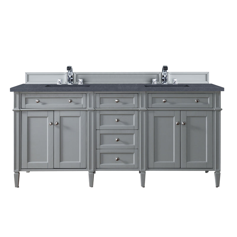 James Martin Brittany 72" Urban Gray Double Vanity with 3 cm Charcoal Soapstone Quartz Top 650-V72-UGR-3CSP