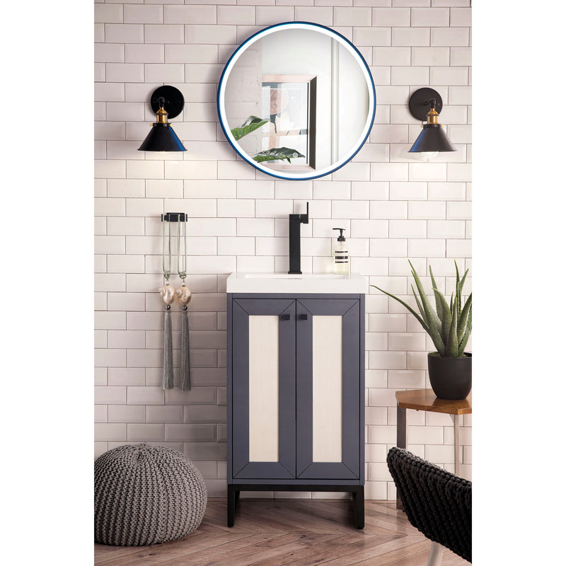 James Martin Chianti 20" Single Vanity Cabinet Mineral Gray Matte Black with White Glossy Resin Countertop E303-V20-MG-MBK-WG