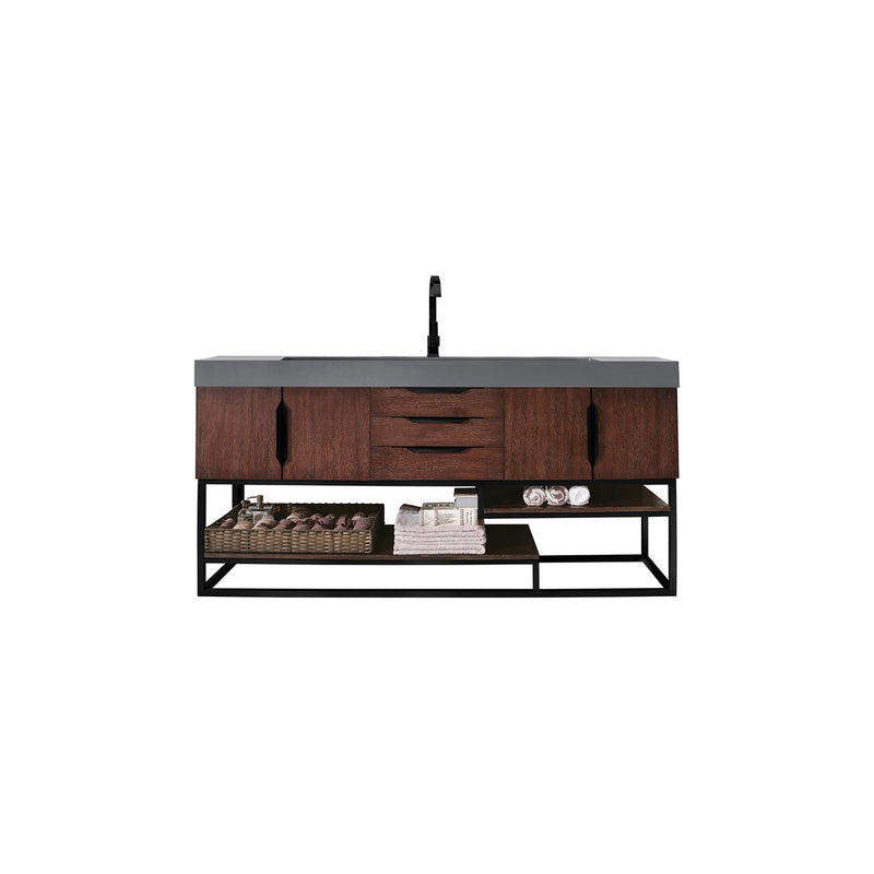 James Martin Columbia 72" Single Vanity Coffee Oak Matte Black with Dusk Gray Glossy Composite Top 388-V72S-CFO-MB-DGG